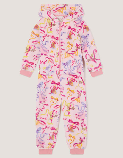 Bow Print Fleece Onesie, Pink (PINK), large