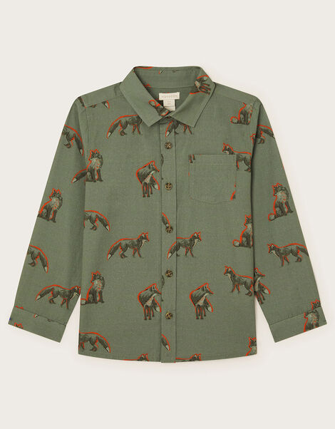 Fox Print Shirt, Green (KHAKI), large