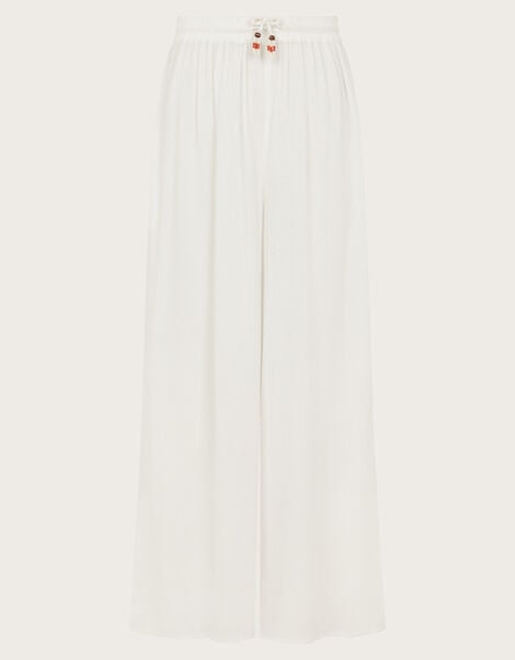 Wide Leg Crinkle Trousers, White (WHITE), large