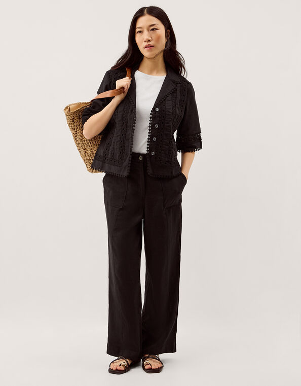 Jolie Wide Leg Linen Pants, Black (BLACK), large