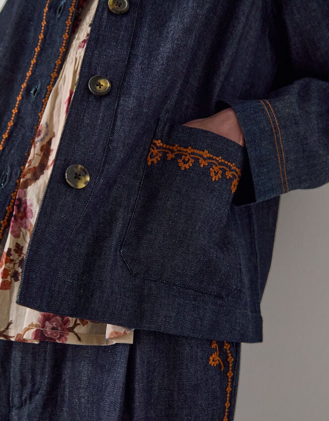 Easy Jayla Embroidered Denim Shirt Jacket, Blue (NAVY), large
