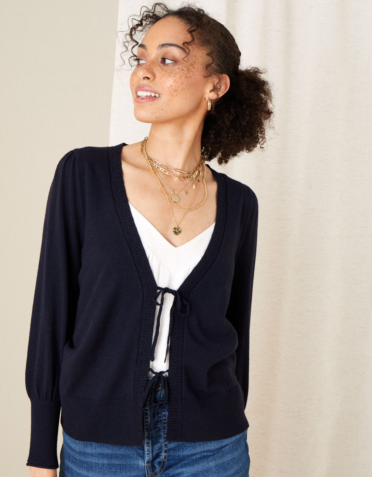 Tie Front Cardigan Blue