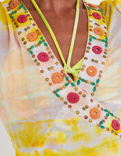 Premium Tie Dye Maxi Kaftan Dress, Yellow (YELLOW), large