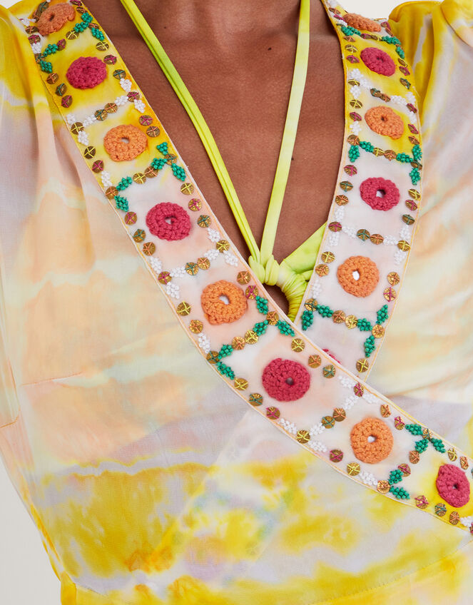 Premium Tie Dye Maxi Kaftan Dress, Yellow (YELLOW), large