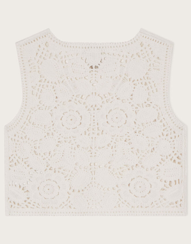 Boutique Crochet Cropped Waistcoat, Ivory (IVORY), large