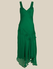 Ruby Sleeveless Asymmetrical Floral Embroidered Midi Dress, Green (GREEN), large