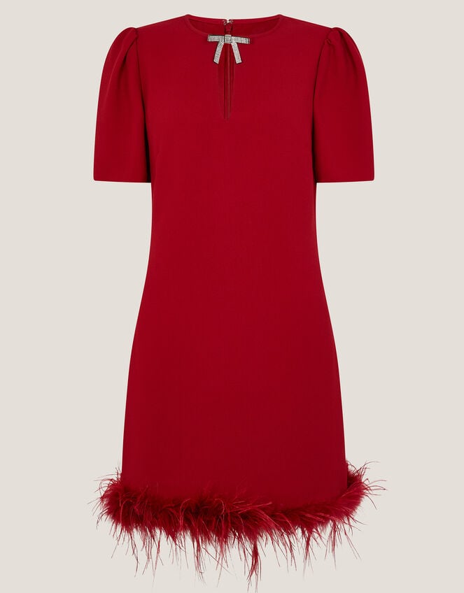 Arlette Feather Mini Dress, Red (RED), large