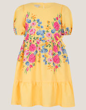 Floral Puff Sleeve Dress, Yellow (YELLOW), large