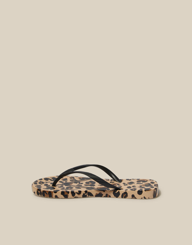 Leopard Print Flip Flops, Natural (NEUTRAL), large