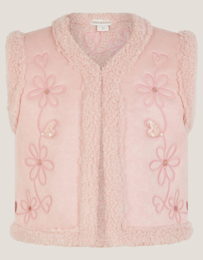 Floral Embellished Suedette Vest, Pink (PINK), large