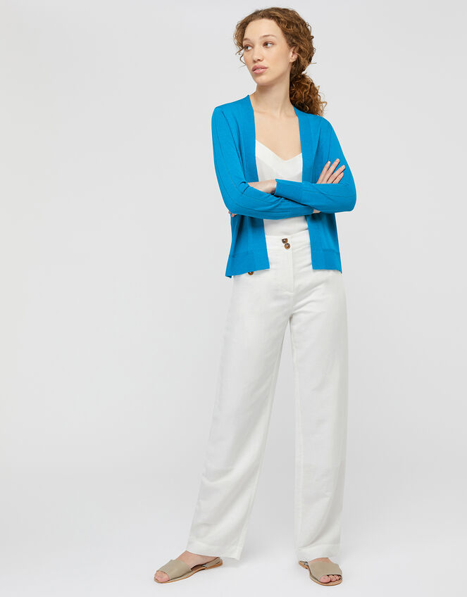 Esmie Lightweight Knit Cardigan in Linen Blend, Blue (BLUE), large