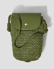 Rosie Raffia Phone Bag, Green (KHAKI), large