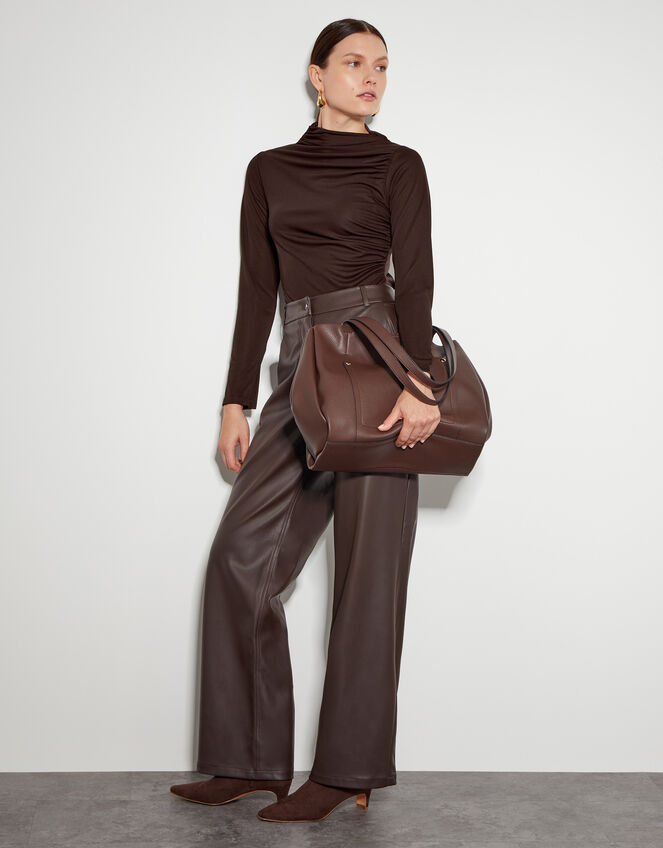 Dayna Long Sleeve Drape Jersey Top, Brown (CHOCOLATE), large