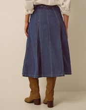 Harper Godet Denim Midi Skirt , Blue (INDIGO), large