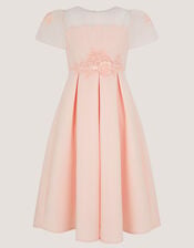 Chiffon Sleeve Floral Embroidered Dress, Pink (PINK), large