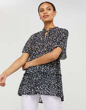 Natalie Printed Blouse in Sustainable Viscose, Blue (NAVY), large