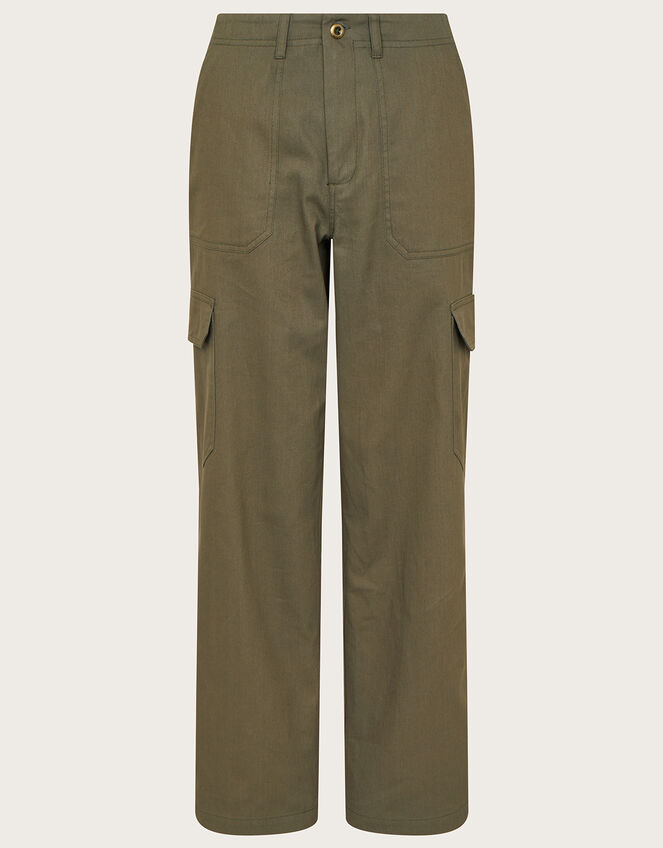 Cotton Twill Cargo Trousers, Green (KHAKI), large