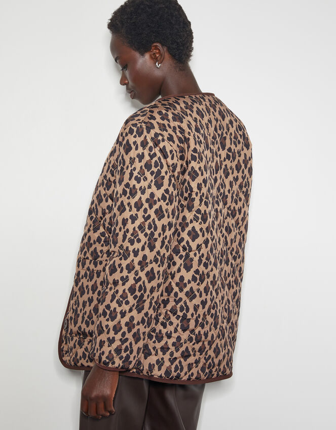 Rue Reversible Quilted Leopard Print Jacket, Brown (BROWN), large