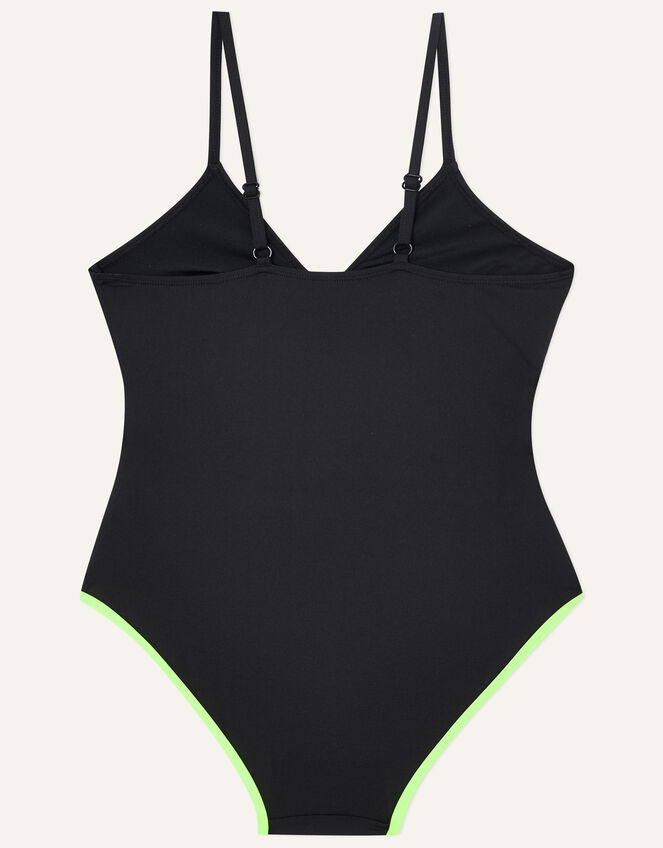 Neon Stitch Cut Out Swimsuit with Recycled Polyester, Black (BLACK), large