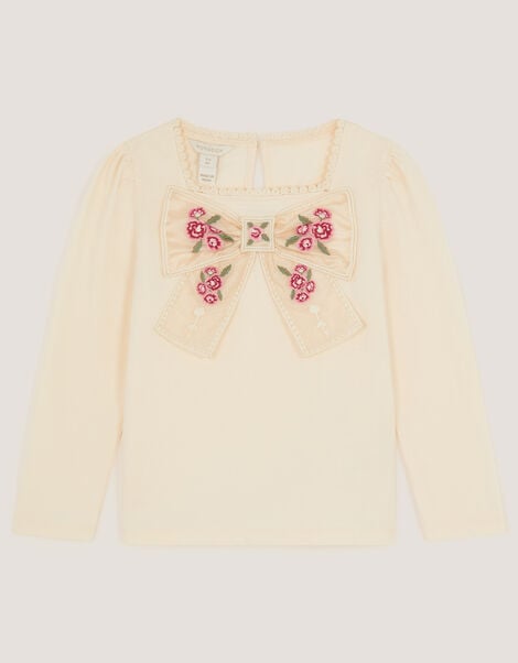 Organza Bow Long Sleeve Top, Cream (CREAM), large