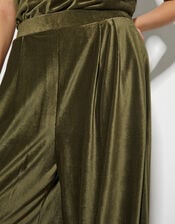 Shay Rib Velour Wide Leg Pants, Green (KHAKI), large