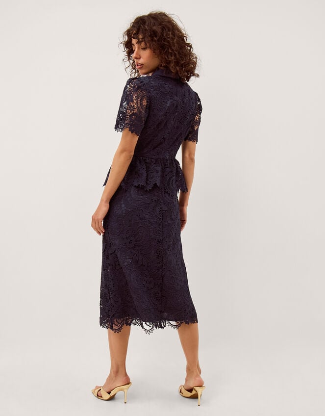 Alice Lace Peplum Midi Dress, Blue (NAVY), large