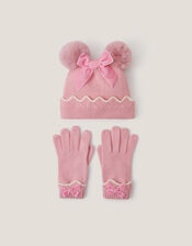 Scallop Beanie Hat & Mittens Set, Pink (PINK), large
