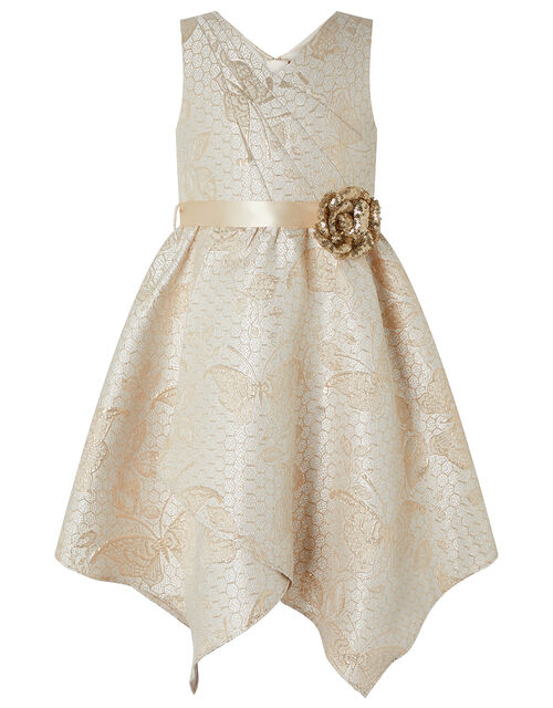 Honey Jacquard Dress With Sequin Corsage Gold Girls Dresses Monsoon Global