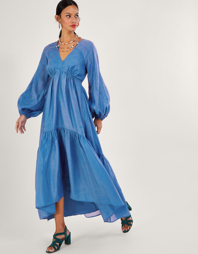 Palmer Maxi Dress in Recycled Polyester, Blue (BLUE), large