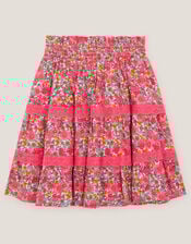 Floral Print Tiered Skirt, Pink (PINK), large