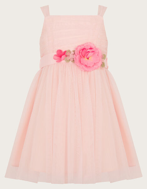 Baby Fleur Flower Belt Tulle Dress, Pink (PINK), large