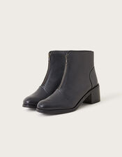 Zip Front Chunky Leather Boots, Black (BLACK), large