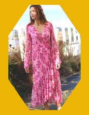 Crās Debbie Floral Mesh Wrap Dress, Pink (PINK), large