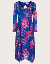 Evanah Floral Hanky Hem Dress in Sustainable Viscose, Blue (BLUE), large