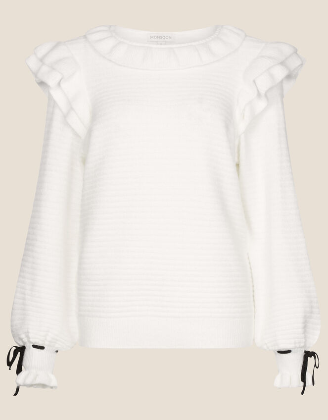 Ruby Ruffle Stitch Jumper with Recycled Fabric, Ivory (IVORY), large