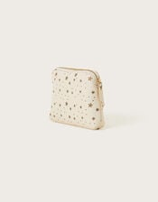 Star Print Large Leather Pouch, Ivory (IVORY), large