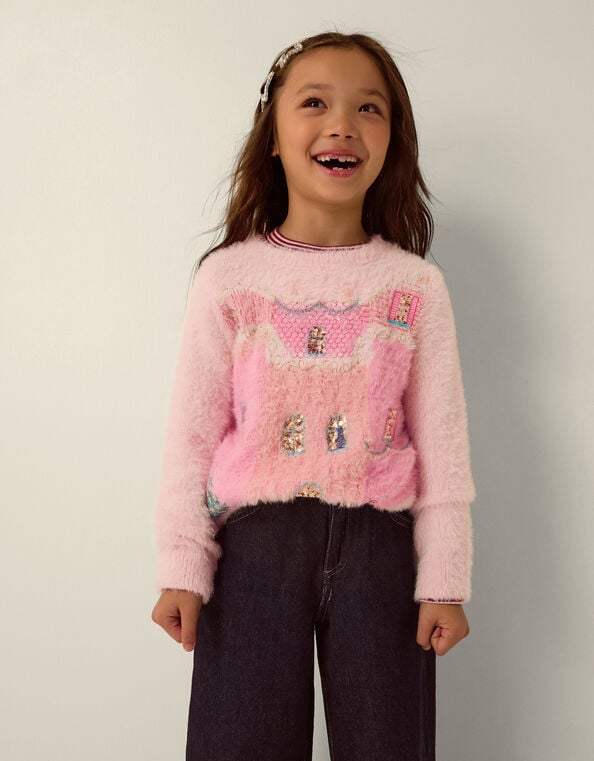 House Scene Knit Christmas Jumper, Pink (PINK), large