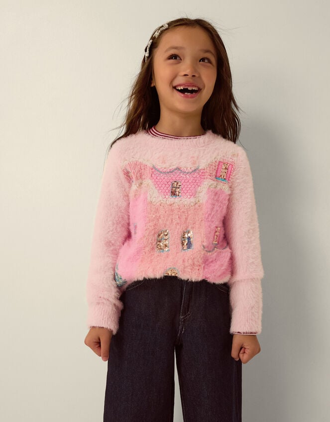 House Scene Knit Christmas Jumper, Pink (PINK), large
