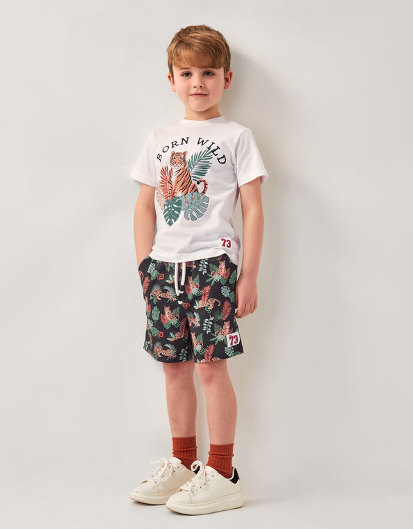 Born Wild Tiger Print Shorts, Blue (NAVY), large
