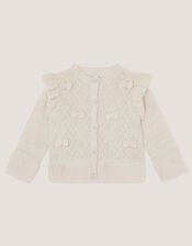 Baby Bow Faux Fur Trim Cardigan, Ivory (IVORY), large