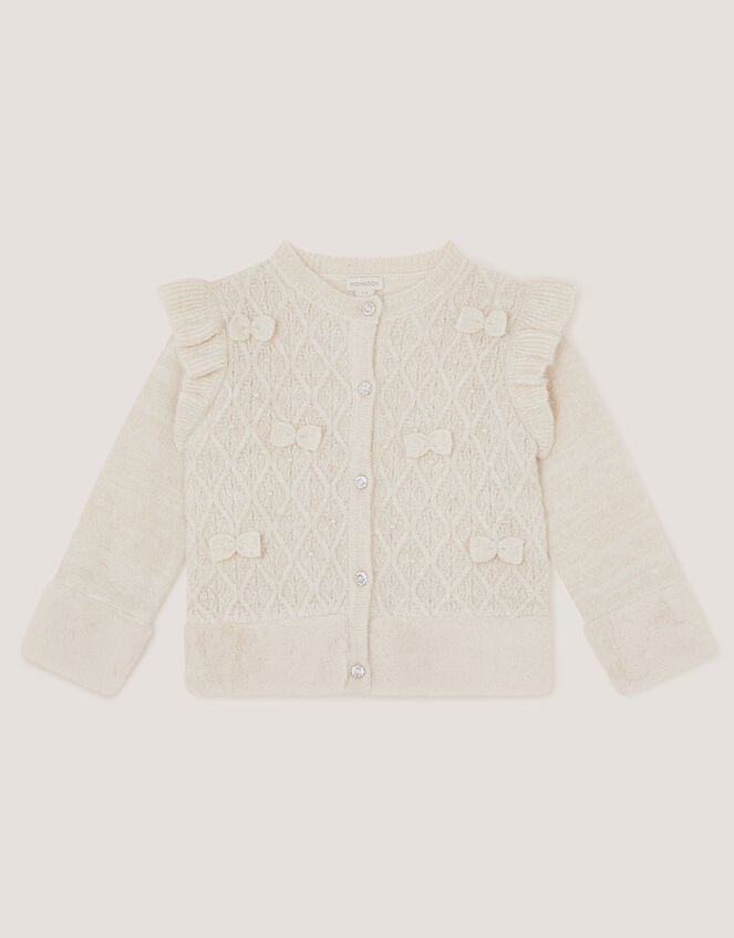 Baby Bow Faux Fur Trim Cardigan, Ivory (IVORY), large