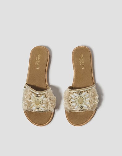 Eve Embellished Slide Sandals, Ivory (IVORY), large