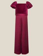 Quinn Velvet Pleated Jumpsuit, Red (BURGUNDY), large
