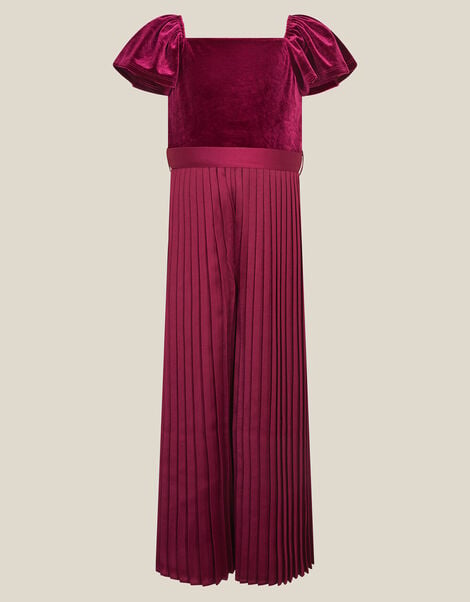 Quinn Velvet Pleated Jumpsuit, Red (BURGUNDY), large