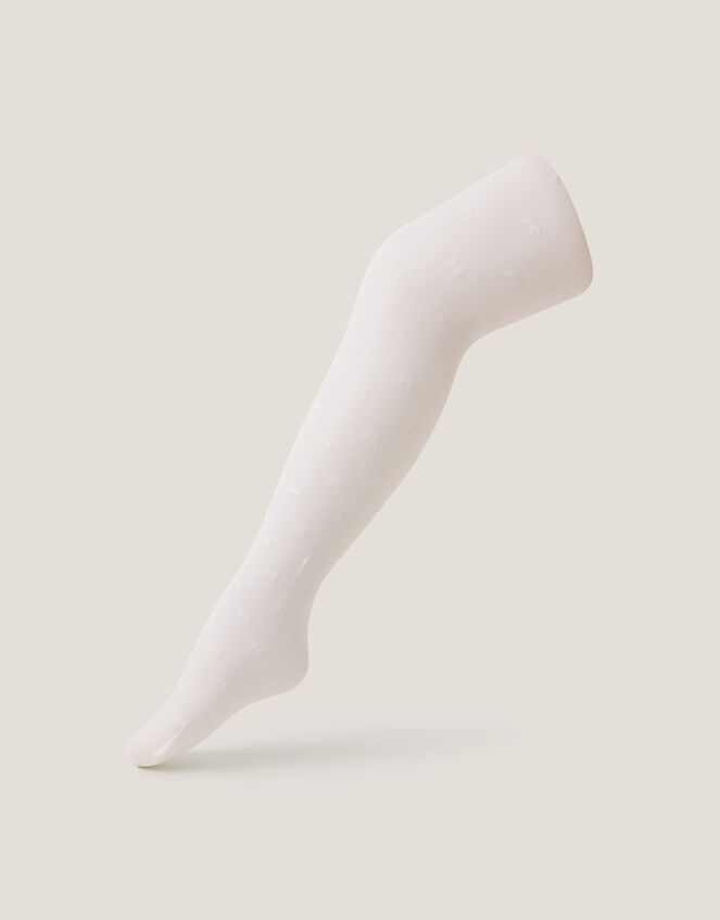 30 Denier Semi-Sheer Bow Tights, White (WHITE), large