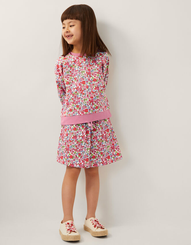 Ditsy Floral Sweatshirt and Skort Set, Pink (PINK), large