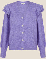 Crystal Button Cable Knit Cardigan, Purple (LILAC), large