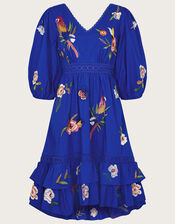 Ellie Embroidered Tiered Hem Dress, Blue (COBALT), large