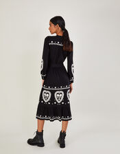 Embroidered Jersey Shirt Dress in Sustainable Cotton, Black (BLACK), large