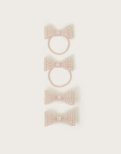 4-Pack Pearl Beaded Bow Hair Set, Pink (PINK), large